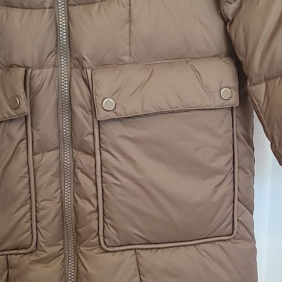ANDREW MARC Pavia Quilted Faux Down Hooded Puffer Quilted Coat Tan Camel Size M - Picture 6 of 16